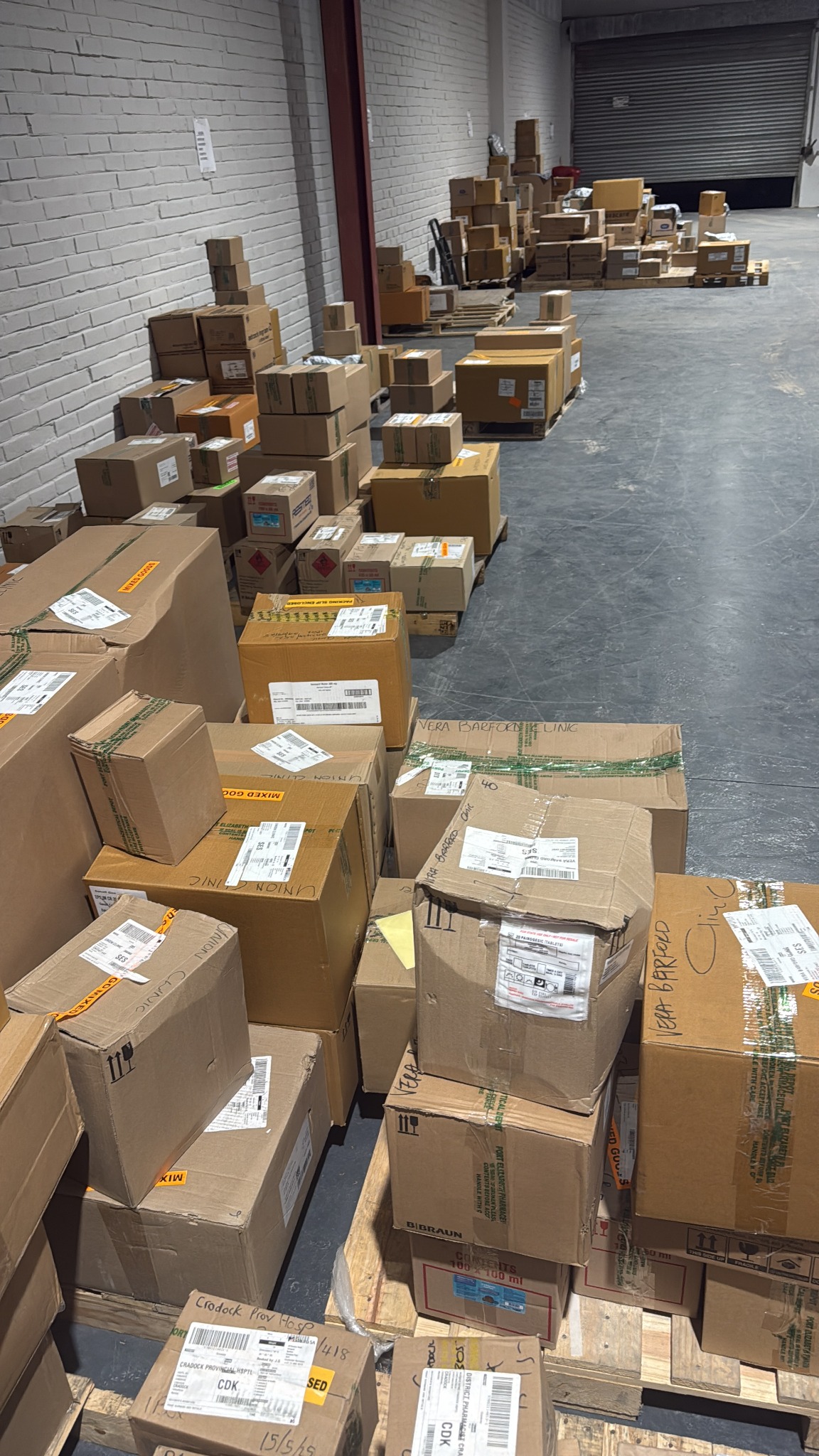 Consignments staged in operations area